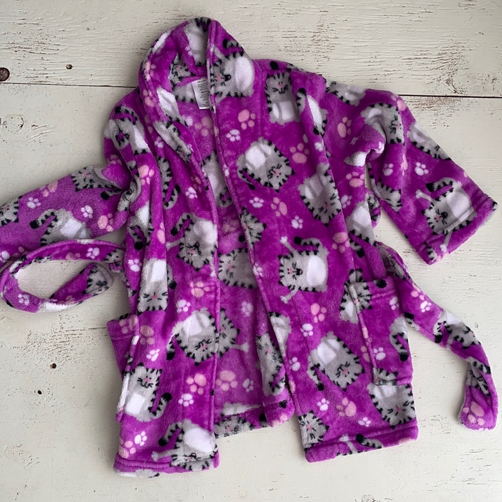 [ Girls Super Soft Purple Cat Belted Bathrobe] 4/5